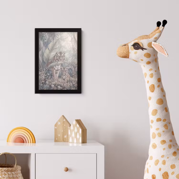 Tijger - Welp - Jungle - Illustratie - Dieren fotolijst zwart zonder passe partout klein -usfeer4_kinderkamer