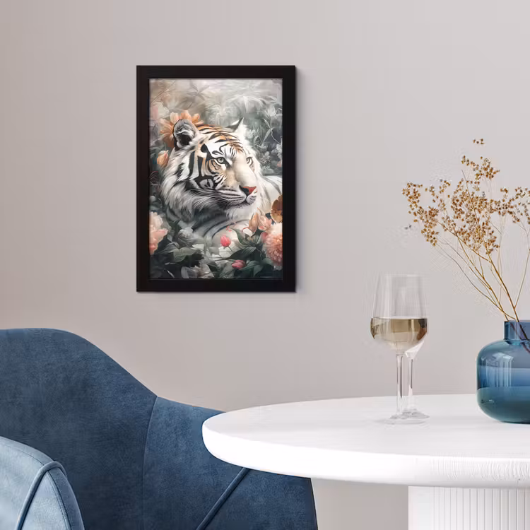 Tijger - Wilde dieren - Bloemen - Jungle fotolijst zwart zonder passe partout klein -sfeer4