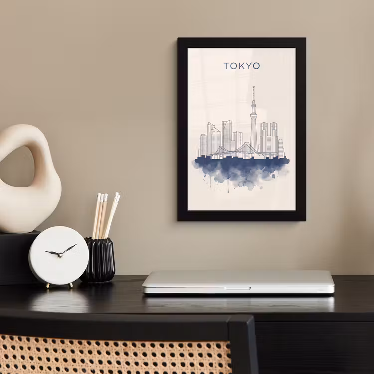 Tokyo - Skyline - Stad - Abstract - Blauw fotolijst zwart zonder passe partout klein -sfeer1