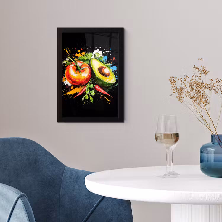Tomaat - Avocado - Peper - Graffiti - Verf - Modern fotolijst zwart zonder passe partout klein -sfeer4