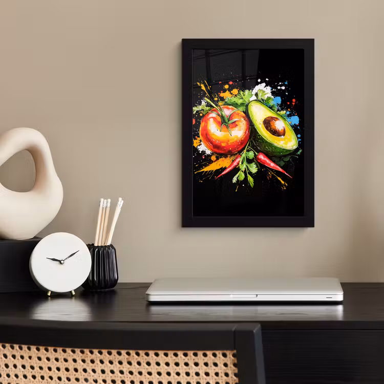 Tomaat - Avocado - Peper - Graffiti - Verf - Modern fotolijst zwart zonder passe partout klein -sfeer1