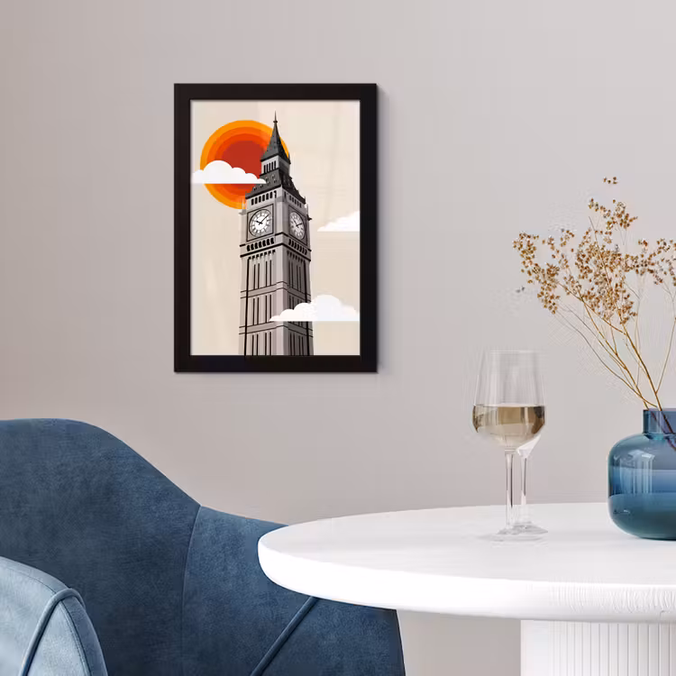 Toren - Klok - Londen - Architectuur - Retro fotolijst zwart zonder passe partout klein -sfeer4