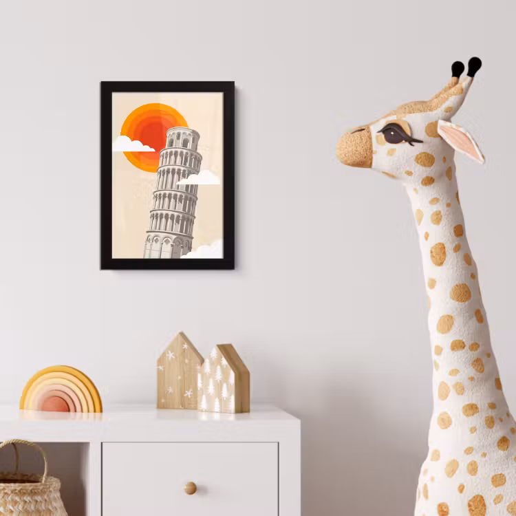 Toren - Pisa - Architectuur - Minimalistisch - Beige fotolijst zwart zonder passe partout klein -usfeer4_kinderkamer