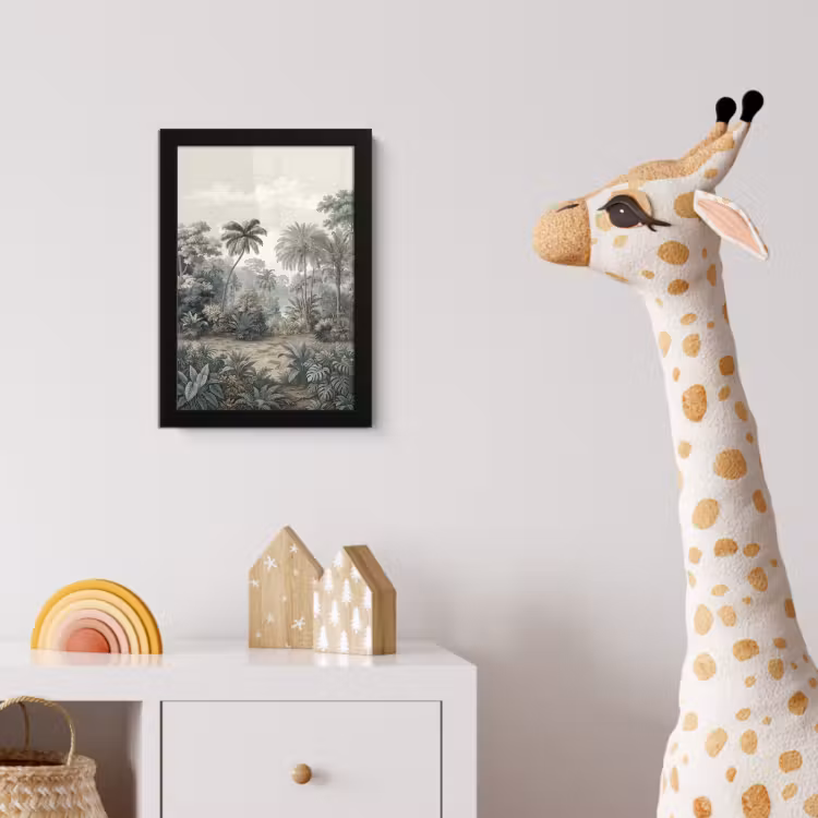 Tropisch - Landschap - Illustratie fotolijst zwart zonder passe partout klein -usfeer4_kinderkamer