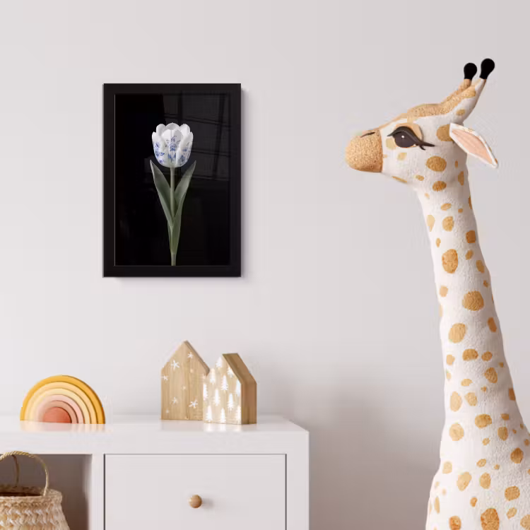 Tulp - Patroon - Blauw fotolijst zwart zonder passe partout klein -usfeer4_kinderkamer