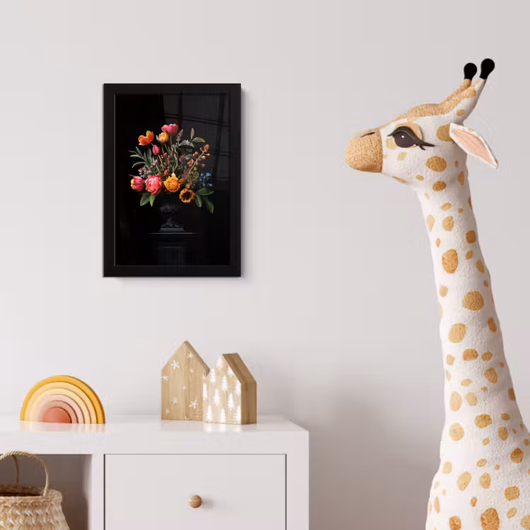 Tulpen - Bessen - Boeket - Vaas fotolijst zwart zonder passe partout klein -usfeer4_kinderkamer