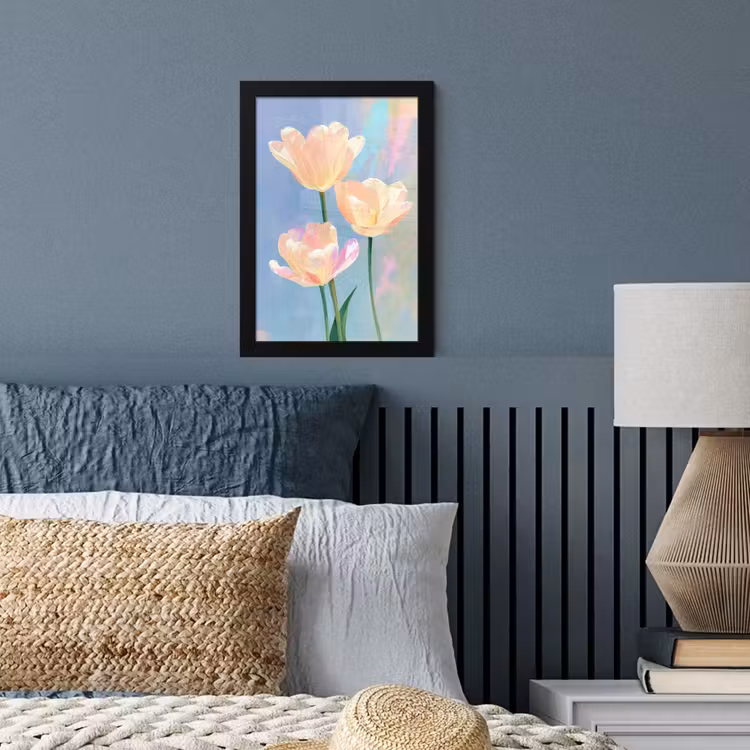 Tulpen - Roze accenten - Blauw fotolijst zwart zonder passe partout klein -sfeer3