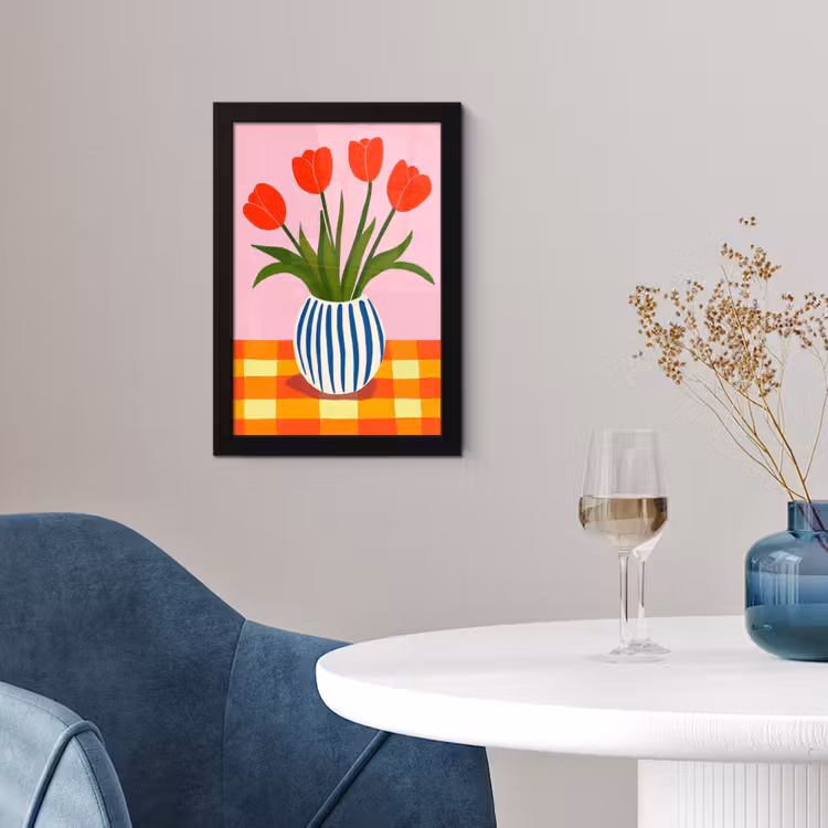 Tulpen - Roze - Vaas fotolijst zwart zonder passe partout klein -sfeer4