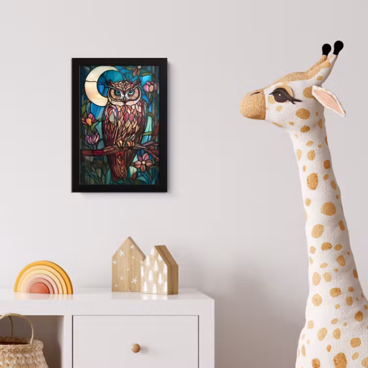 Uil - Mozaïek - Maan - Nacht fotolijst zwart zonder passe partout klein -usfeer4_kinderkamer