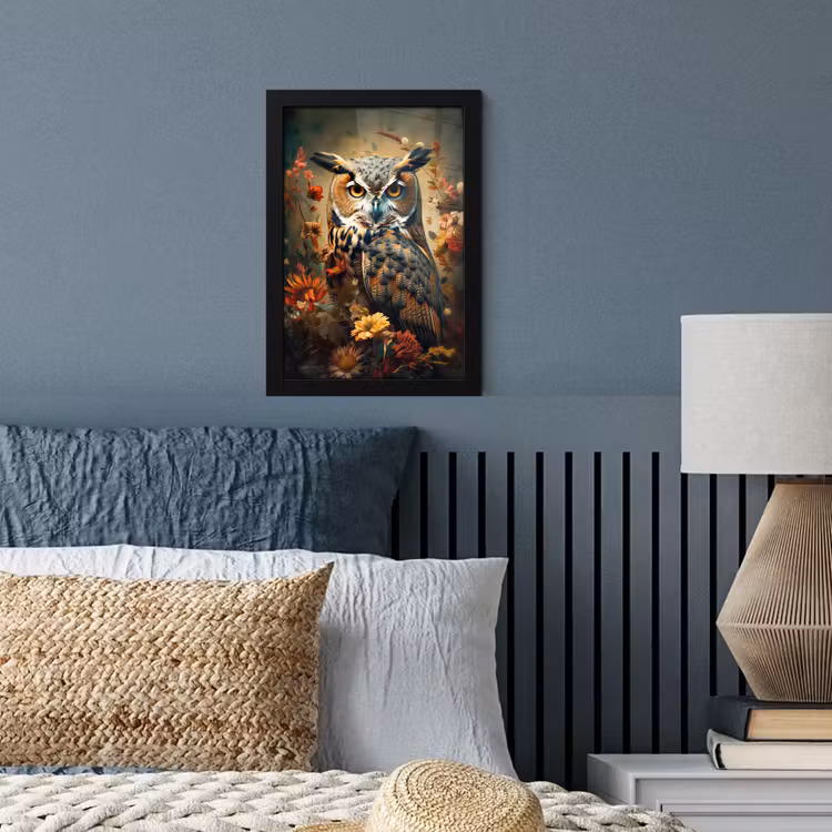 Uil - Vogel - Bloemen - Planten - Botanisch fotolijst zwart zonder passe partout klein -sfeer3