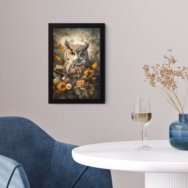 Uil - Vogels - Bloemen - Natuur fotolijst zwart zonder passe partout klein -sfeer4