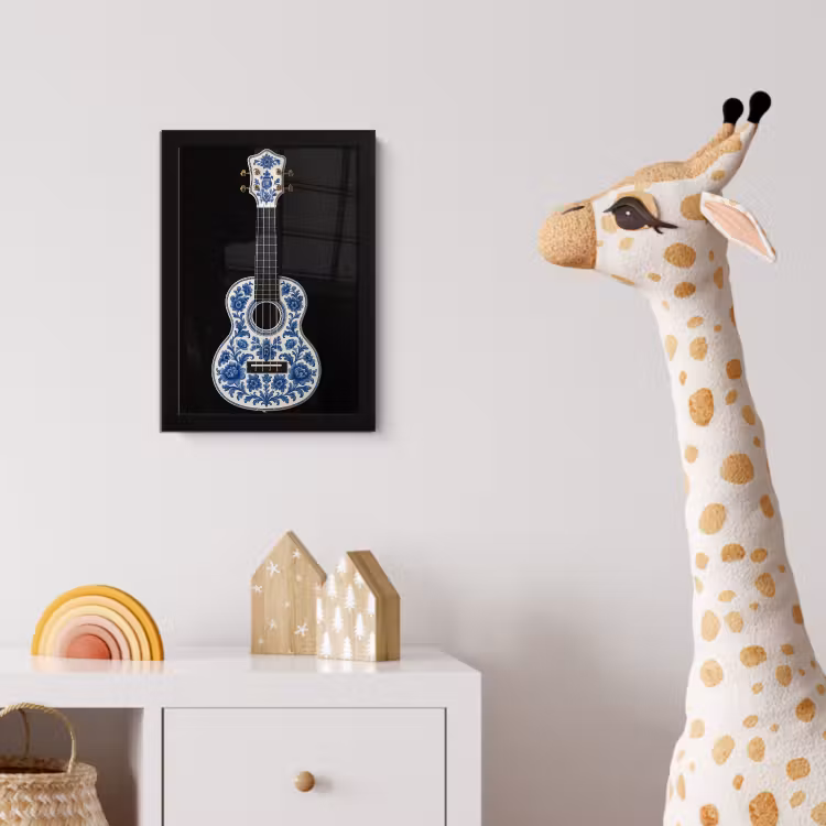 Ukelele - Delfts - Blauw - Muziek fotolijst zwart zonder passe partout klein -usfeer4_kinderkamer