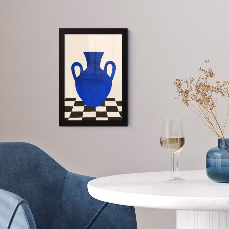 Vaas - Blauw - Geblokt - Modern fotolijst zwart zonder passe partout klein -sfeer4