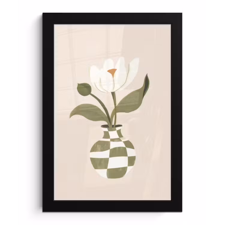 Vaas - Geruit - Bloem - Groen fotolijst zwart zonder passe partout klein -3d