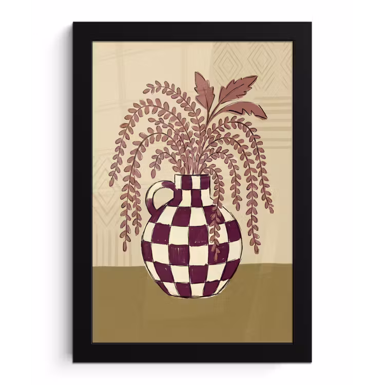 Vaas - Geruit - Planten - Modern - Paars fotolijst zwart zonder passe partout klein -3d