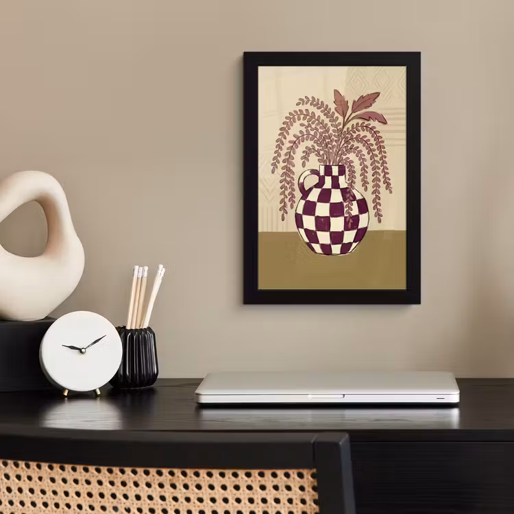 Vaas - Geruit - Planten - Modern - Paars fotolijst zwart zonder passe partout klein -sfeer1