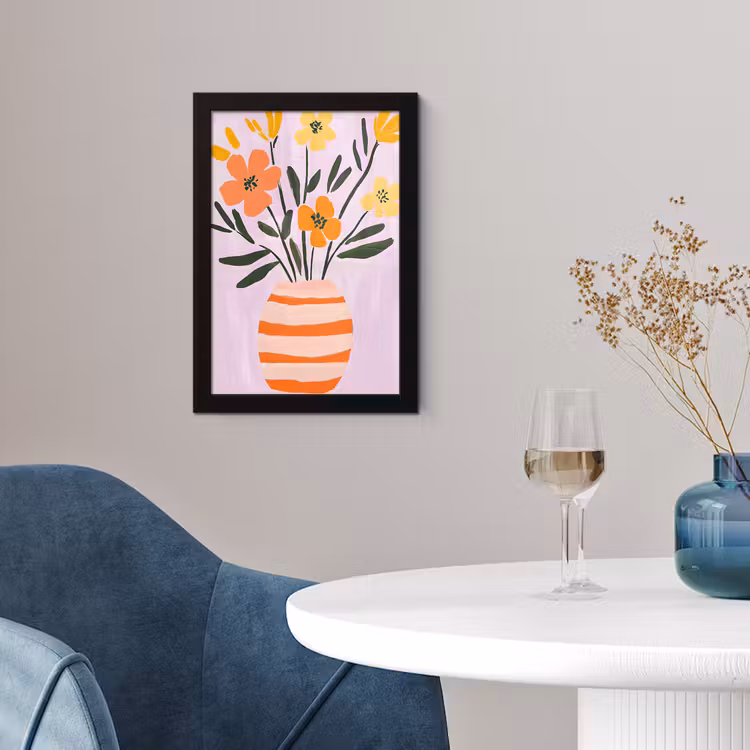 Vaas - Gestreept - Bloemen - Oranje fotolijst zwart zonder passe partout klein -sfeer4