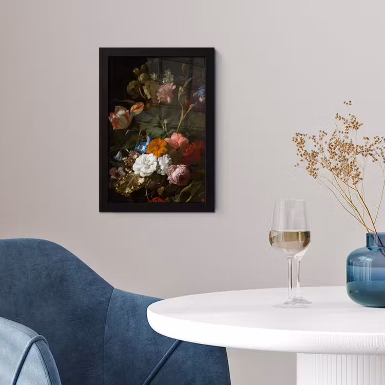Vaas met bloemen - Schilderij van Rachel Ruysch fotolijst zwart zonder passe partout klein -sfeer4