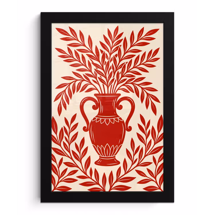 Vaas - Planten - Decoratie - Abstract - Rood fotolijst zwart zonder passe partout klein -3d