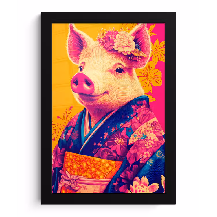 Varken - Bloemkroon - Kimono - Abstract fotolijst zwart zonder passe partout klein -3d