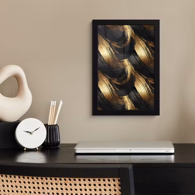 Verfstreken - Abstract - Goud - Zwart fotolijst zwart zonder passe partout klein 224 -sfeer1
