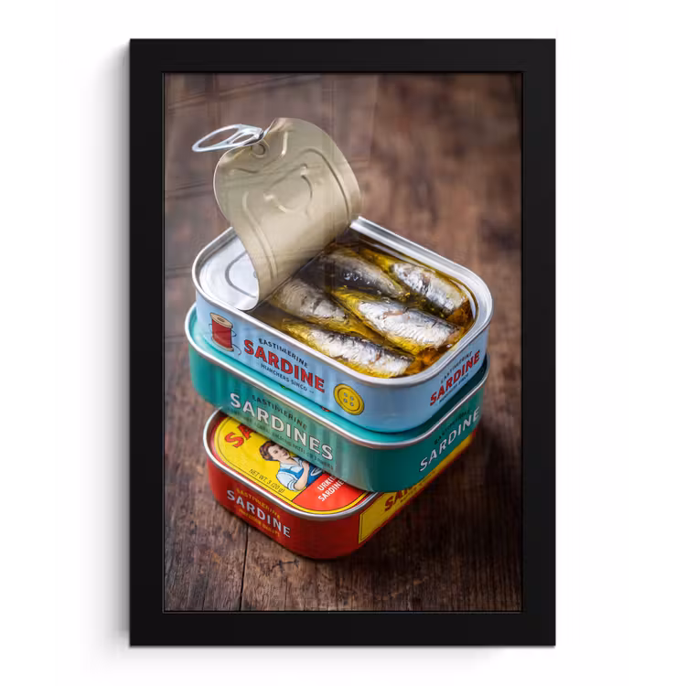 Poster met lijst - Vis - Blikjes - Keuken - Vis - Blikjes - Keuken fotolijst zwart zonder passe partout klein