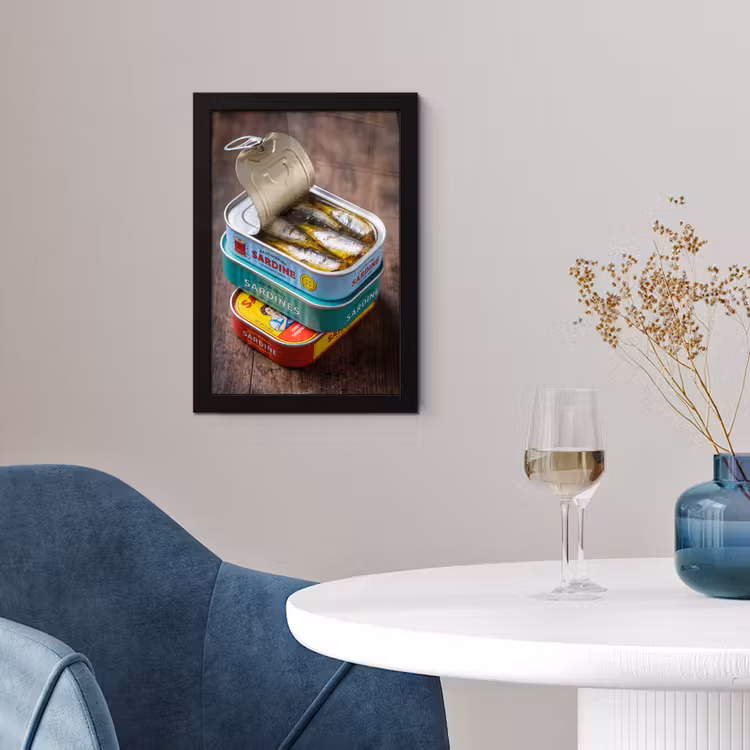 Poster met lijst - Vis - Blikjes - Keuken - Vis - Blikjes - Keuken fotolijst zwart zonder passe partout klein