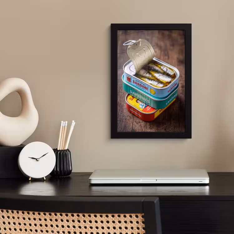 Poster met lijst - Vis - Blikjes - Keuken - Vis - Blikjes - Keuken fotolijst zwart zonder passe partout klein