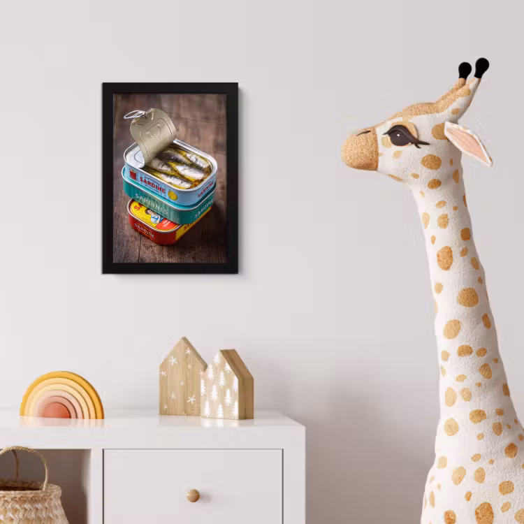 Poster met lijst - Vis - Blikjes - Keuken - Vis - Blikjes - Keuken fotolijst zwart zonder passe partout klein