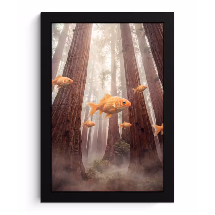 Poster met lijst - Vis - Bos - Fantasie - Vis - Bos - Fantasie fotolijst zwart zonder passe partout klein