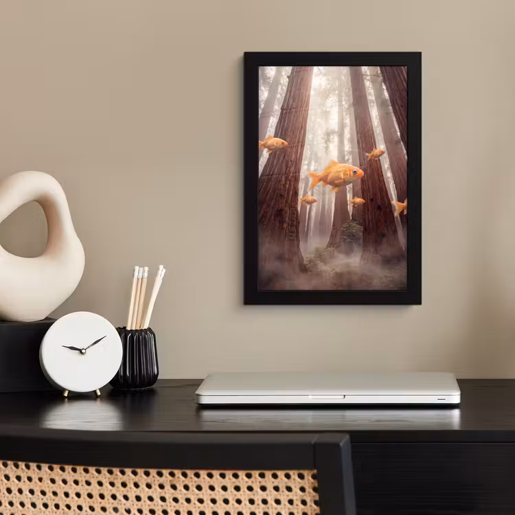 Poster met lijst - Vis - Bos - Fantasie - Vis - Bos - Fantasie fotolijst zwart zonder passe partout klein