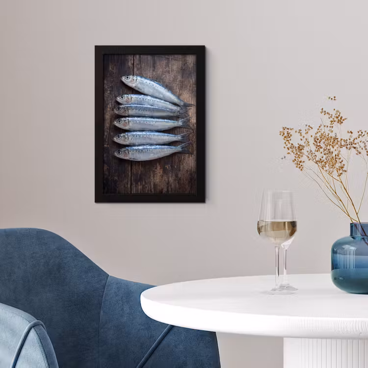 Poster met lijst - Vis - Hout - Eten - Vis - Hout - Eten fotolijst zwart zonder passe partout klein