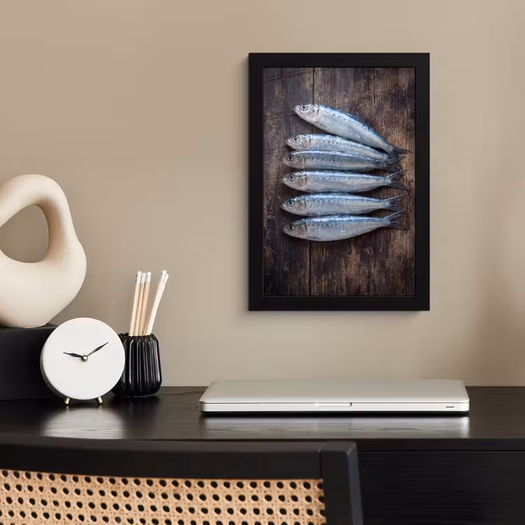 Poster met lijst - Vis - Hout - Eten - Vis - Hout - Eten fotolijst zwart zonder passe partout klein