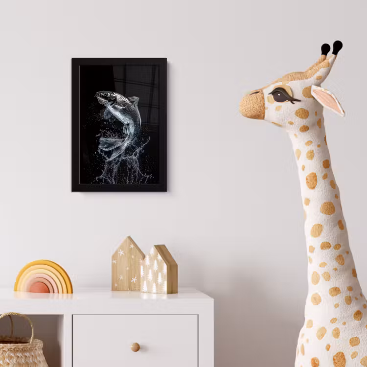 Vis - Koi - Zwart - Water fotolijst zwart zonder passe partout klein -usfeer4_kinderkamer