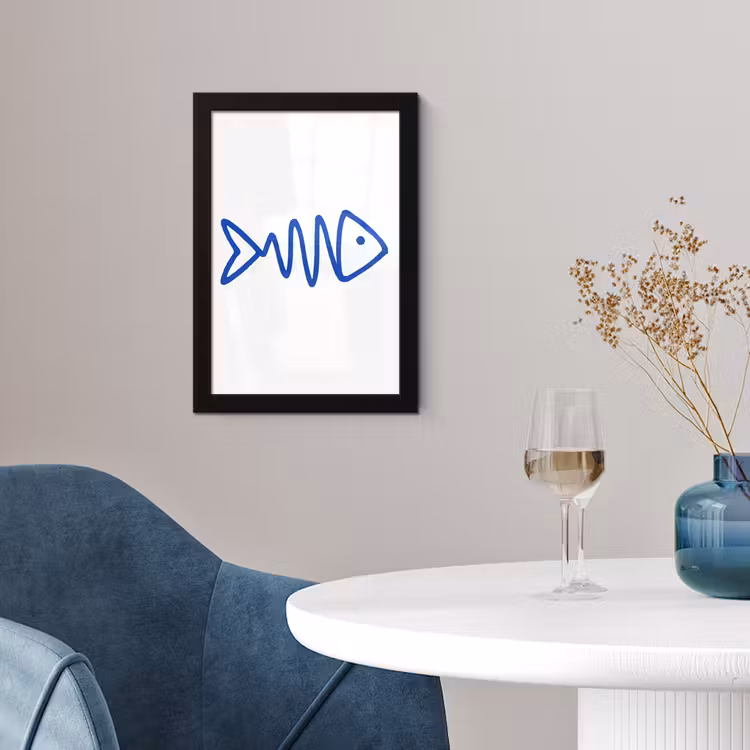 Vis - Minimalistisch - Blauw - Lijn fotolijst zwart zonder passe partout klein -sfeer4
