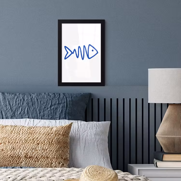 Vis - Minimalistisch - Blauw - Lijn fotolijst zwart zonder passe partout klein -sfeer3
