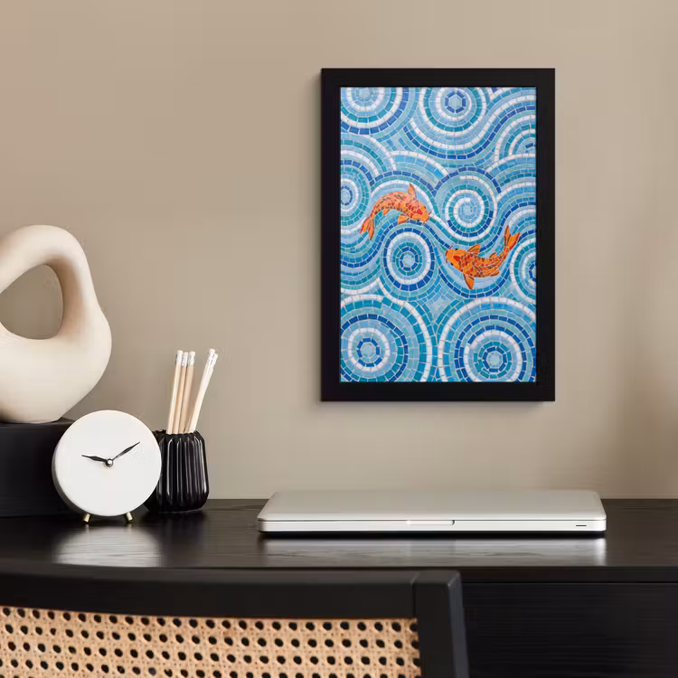 Vis - Mozaïek - Water - Decoratief - Blauw fotolijst zwart zonder passe partout klein -sfeer1