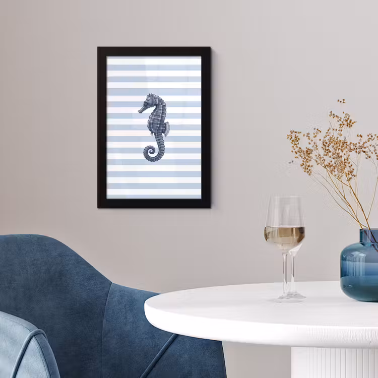 Vis - Oceaan - Illustratie - Blauw - Strepen fotolijst zwart zonder passe partout klein -sfeer4