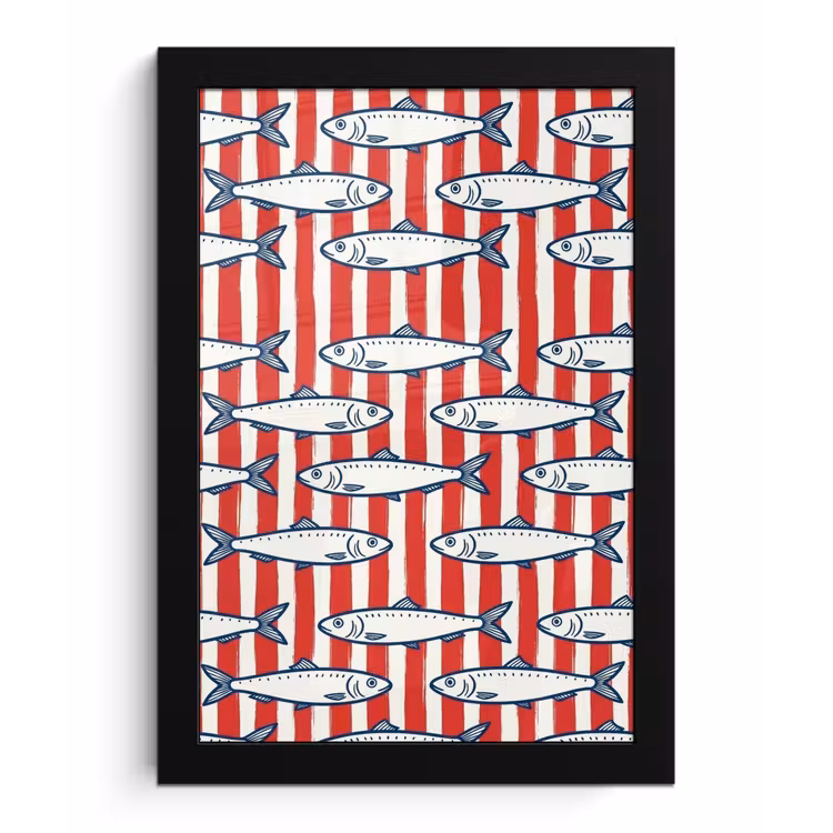 Vis - Patroon - Strepen - Illustratie - Rood fotolijst zwart zonder passe partout klein -3d