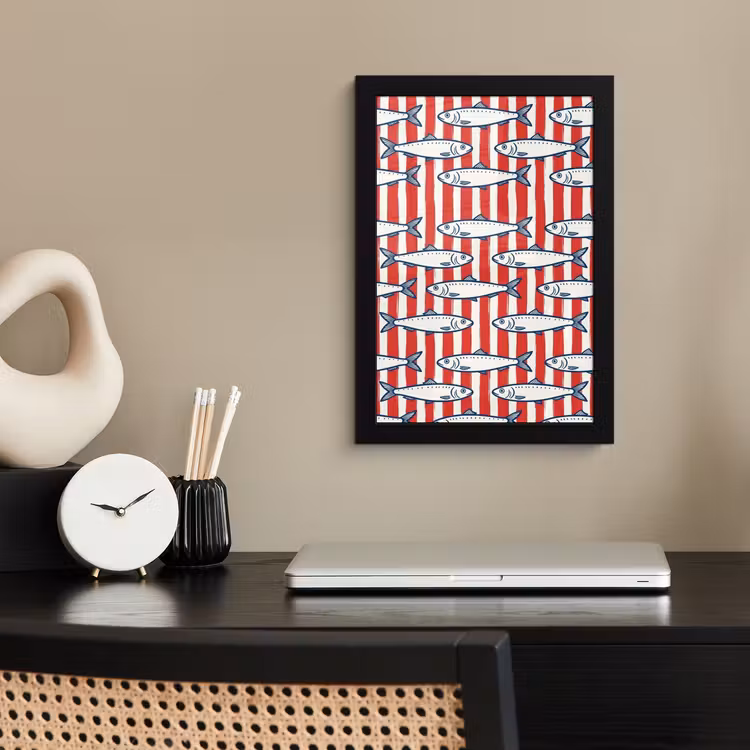 Vis - Patroon - Strepen - Illustratie - Rood fotolijst zwart zonder passe partout klein -sfeer1