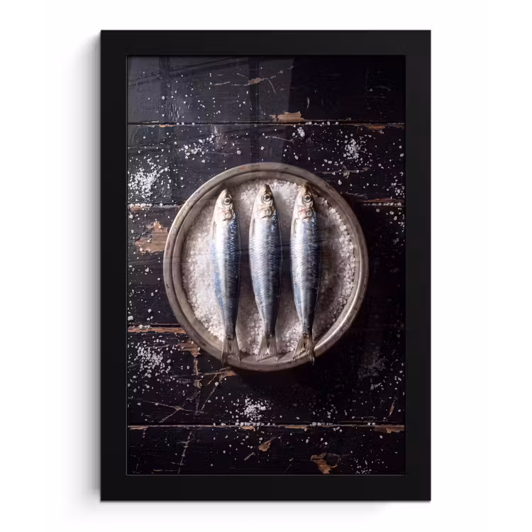 Poster met lijst - Vis - Zout - Eten - Vis - Zout - Eten fotolijst zwart zonder passe partout klein