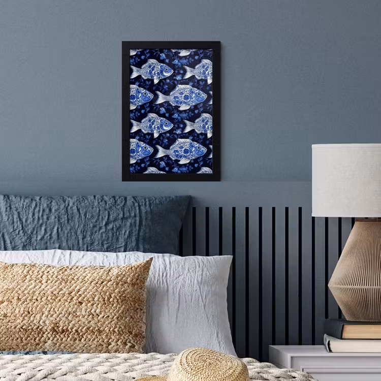 Vissen - Bloemen - Blauw fotolijst zwart zonder passe partout klein 224 -sfeer3
