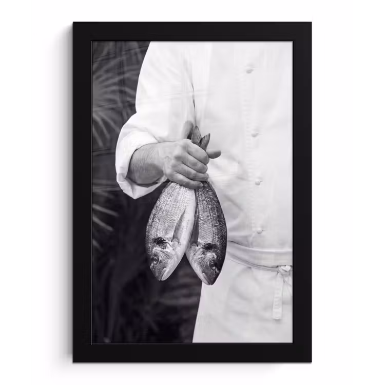 Vissen - Chef - Zwart - Wit fotolijst zwart zonder passe partout klein -3d