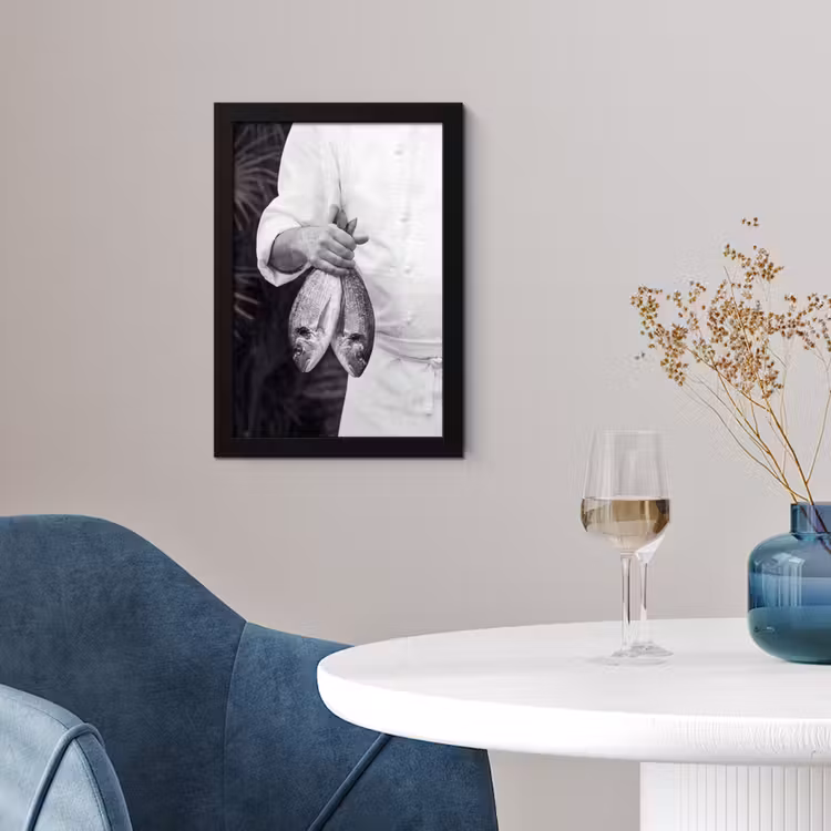 Vissen - Chef - Zwart - Wit fotolijst zwart zonder passe partout klein -sfeer4