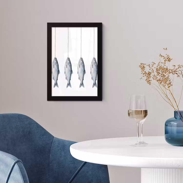 Vissen - Illustratie - Delfts - Blauw fotolijst zwart zonder passe partout klein -sfeer4