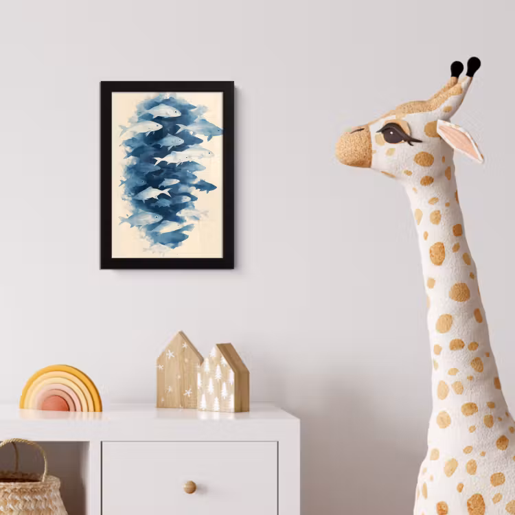 Vissen - Minimalistisch - Blauw fotolijst zwart zonder passe partout klein -usfeer4_kinderkamer