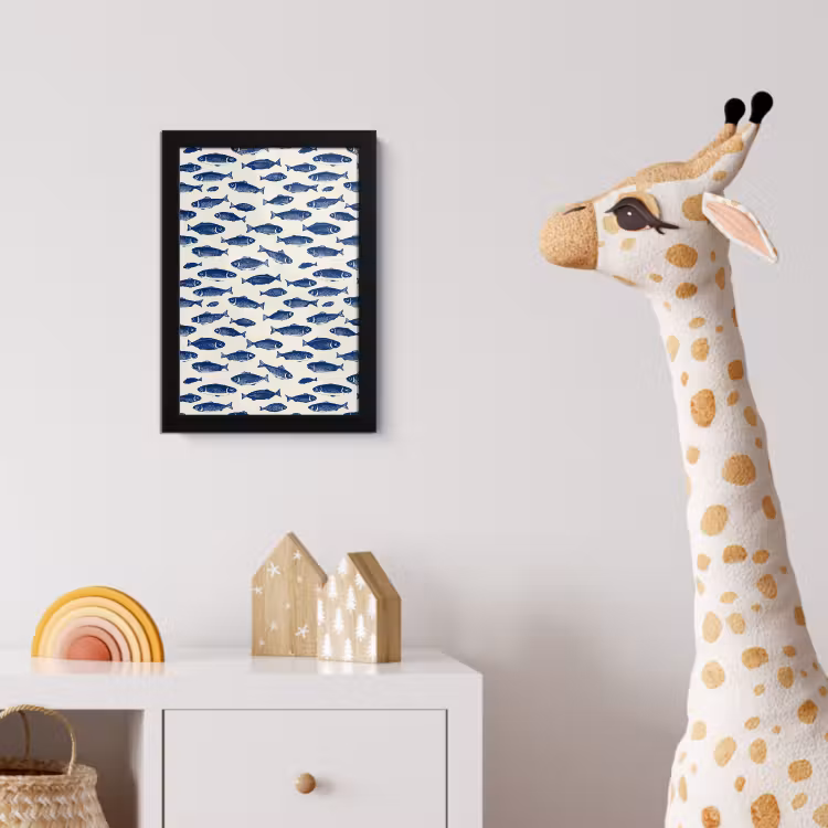 Vissen - Patroon - Blauw - Wit fotolijst zwart zonder passe partout klein 224 -usfeer4_kinderkamer