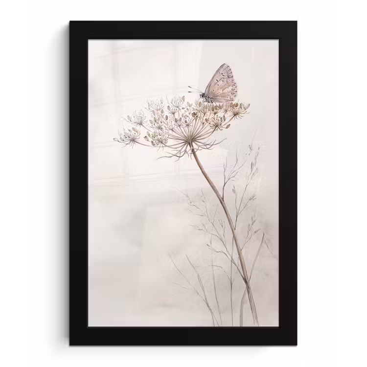 Vlinder - Bloem -Natuur - Beige fotolijst zwart zonder passe partout klein -3d
