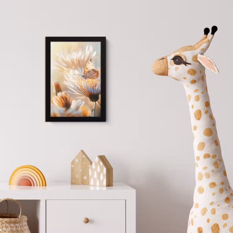 Vlinder - Bloem - Oranje fotolijst zwart zonder passe partout klein -usfeer4_kinderkamer