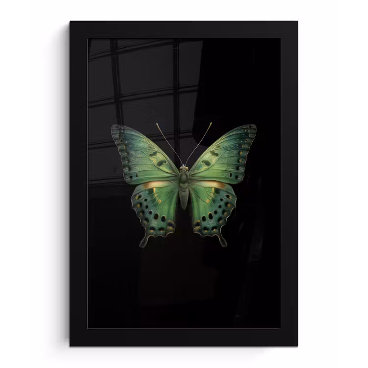 Vlinder - Groen - Diepte fotolijst zwart zonder passe partout klein -3d